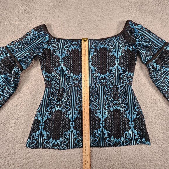 Venus Lace Off Shoulder Top‎ Women S Blue Black Y2K Witchy Whimsygoth Peasant - Picture 9 of 12
